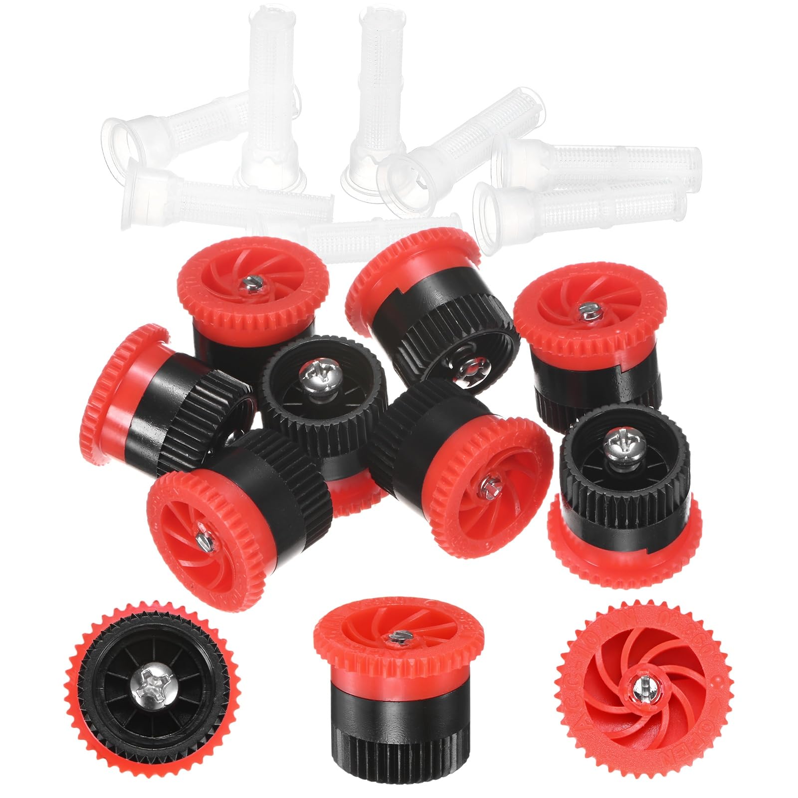 M METERXITY 16-Pack 4A Variable Arc Nozzle, 0.94 In/2.4 cm Sprinkler Heads Replacement 7 to 10 Ft Radius with 16 Filter for Gardens/Lawns [10 Van, Black & Red]