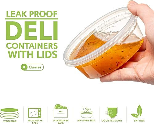 Miniatura 5 de Elegant Disposables 8 onzas  24 juegos de recipientes de plástico para almacenamiento de alimentos con tapas flexibles herméticas para microondas,