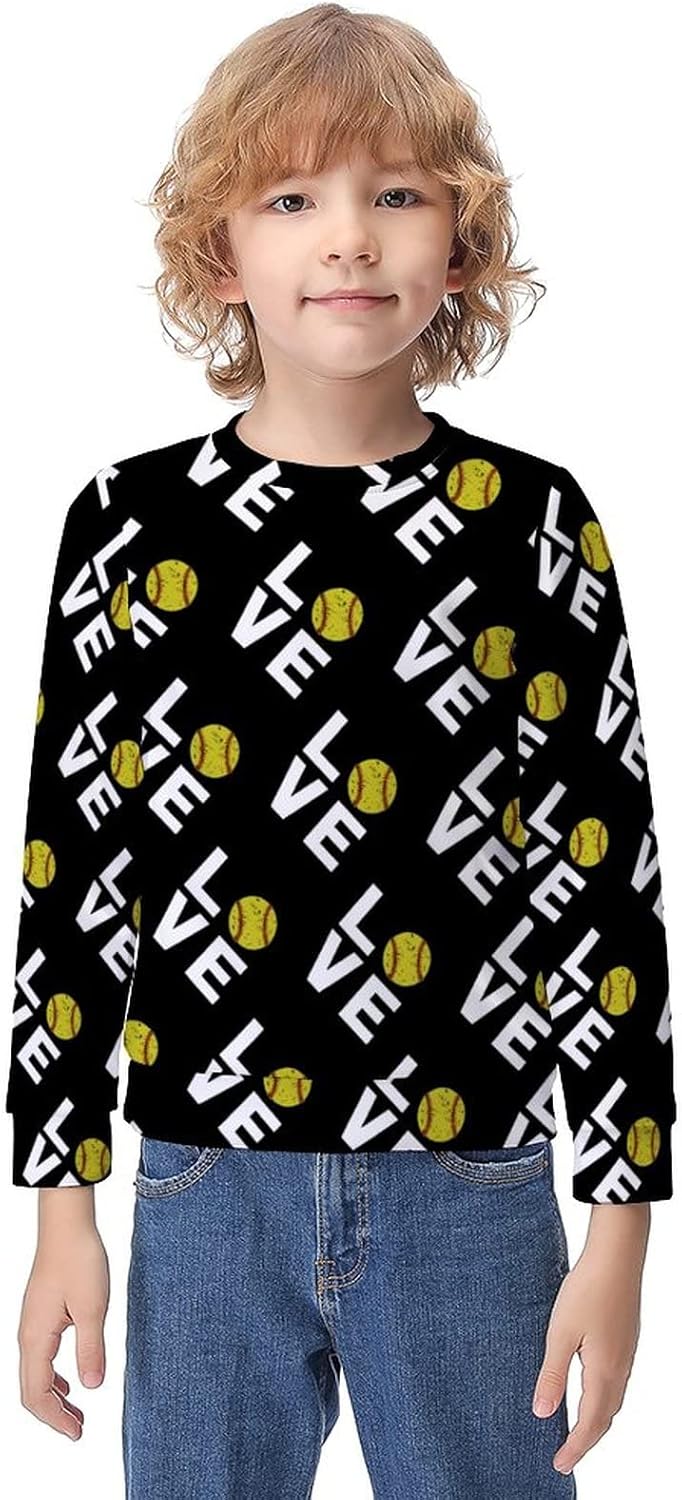 WEEDKEYCAT I Love Softball Pullover Sweatshirts Long Sleeve Crewneck T-Shirts Sweater Clothes for Boy Girls Casual : Clothing, Shoes & Jewelry