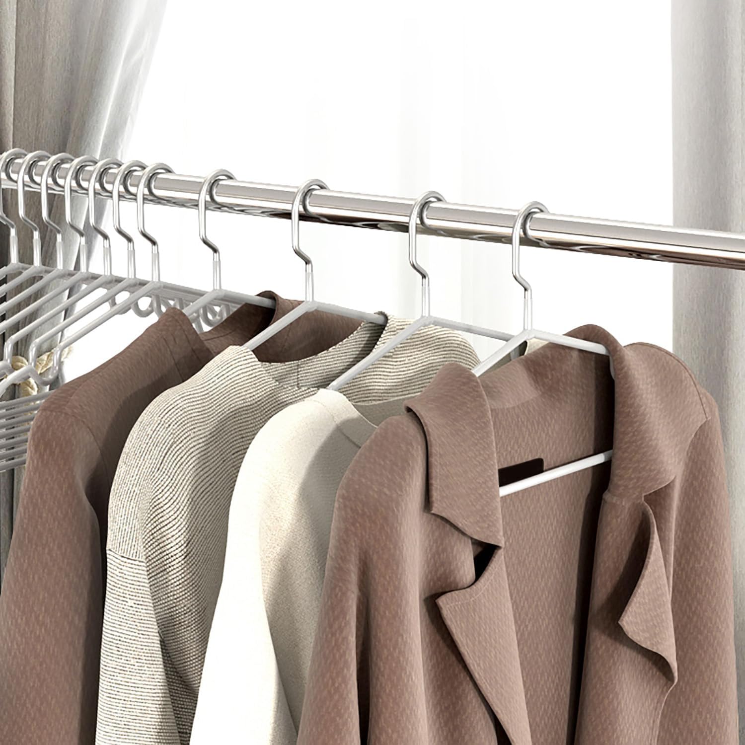 Metal Hangers Non-Slip Suit Coat Pant Hangers with Rubber Coating, Stainless Steel Wire Clothes Hanger Chrome and Grey Friction, Space Saving Hangers 15 Inches Wide, 20 Pack