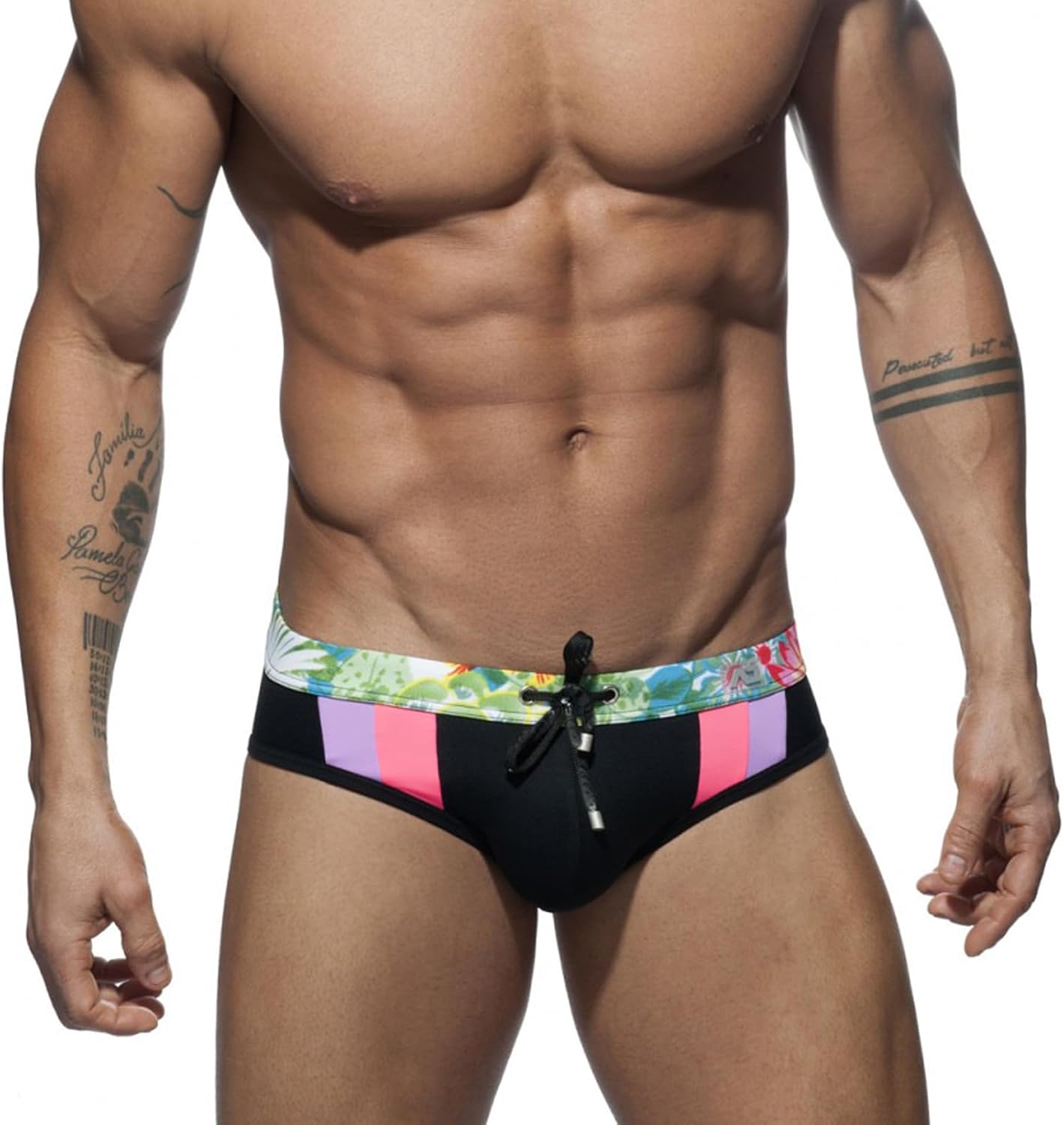 Men's Sexy Low Rise Swim Briefs Quick Dry Stretch Polyester Spandex Swimwear Elastic Waist Drawstring