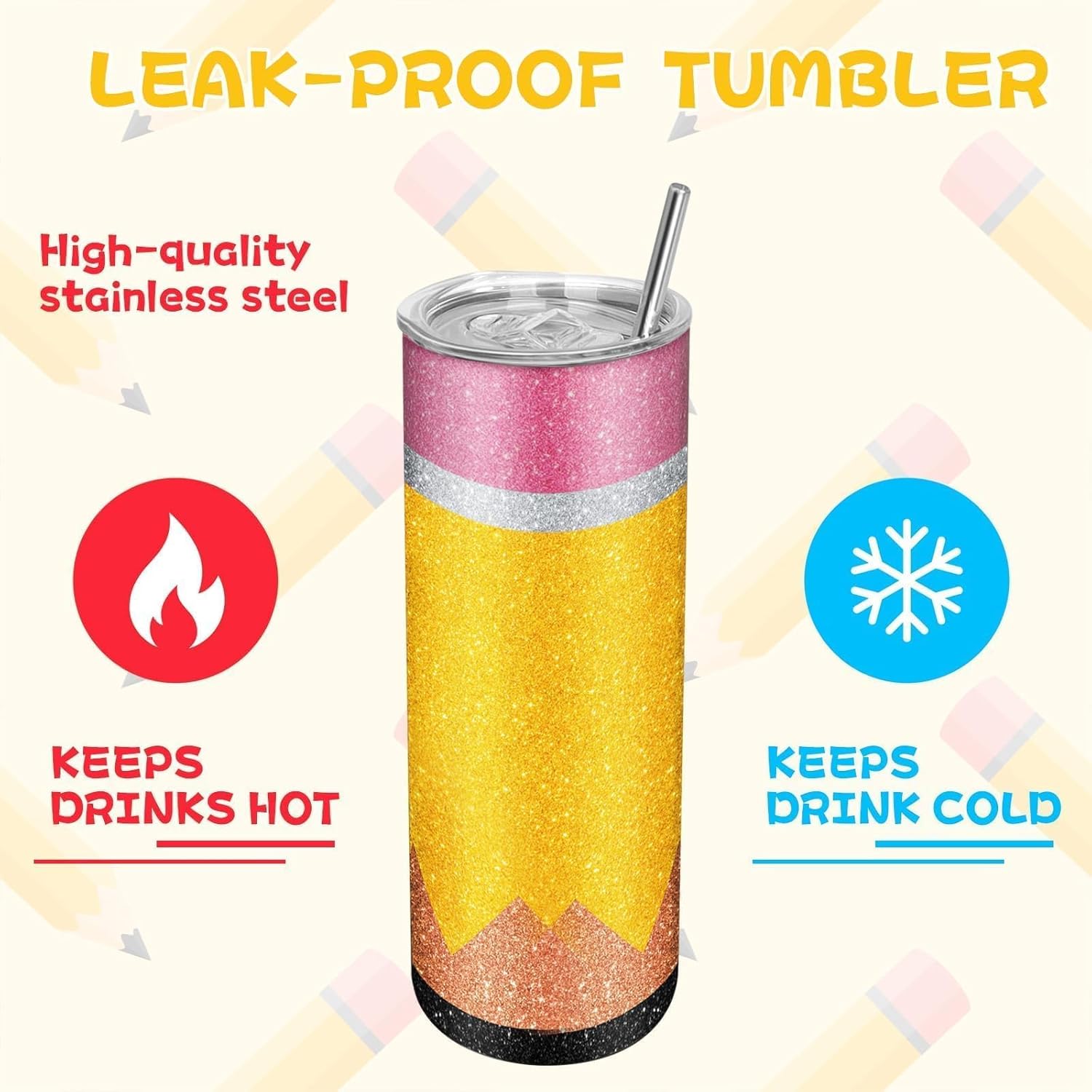 Denylo pro 2 Pcs Christmas Tumbler Stainless Steel 20 oz Christmas Mug Glitter Stainless Steel Pencil Tumbler for Teacher Appreciation Gifts Party Decorations Holiday Gifts - Image 3