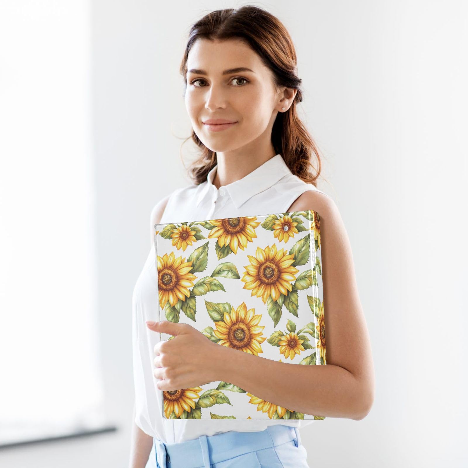 A4-Ordner mit 3 D-Ringen, Sonnenblumen-Blätter, A4, 2 Stück mit 200 Blatt, für Kinder, Schulbedarf, Damen, Herren, Büro