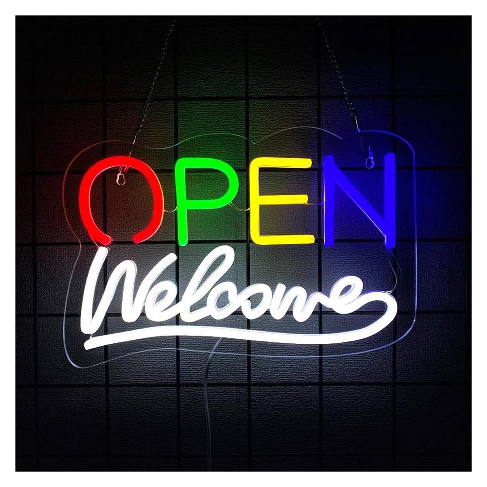 SHOUXI Sign Lamp Open Welcome Neon Sign Light Dimmable USB Powered for Business Bar Club Shop Restaurant Salon Hotel Coffee Shop Wall Decor 32.5cmx22cm
