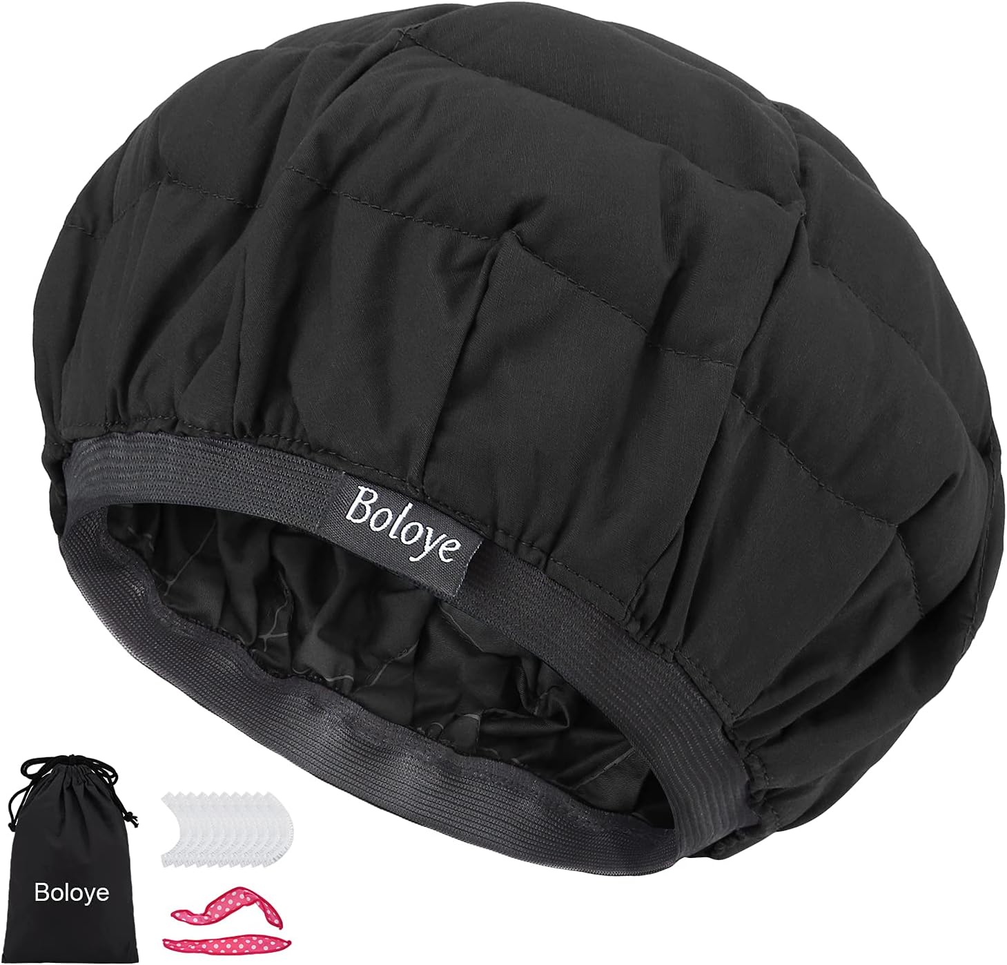 Flaxseed Deep Conditioning Heat Cap - Boloye Cordless 100% Safe Microwave Hot Cap Natural Curly Textured Hair Care Dry Styling Curling Universal Size (10 Pcs One Time Shower Caps) (Black)