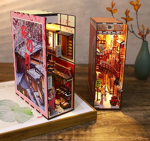 Miniatura 86 de Rompecabezas de madera 3D con caja de música de luz sensor, kit de montaje de rincón de libros en miniatura, kit de montaje de rincón de libros