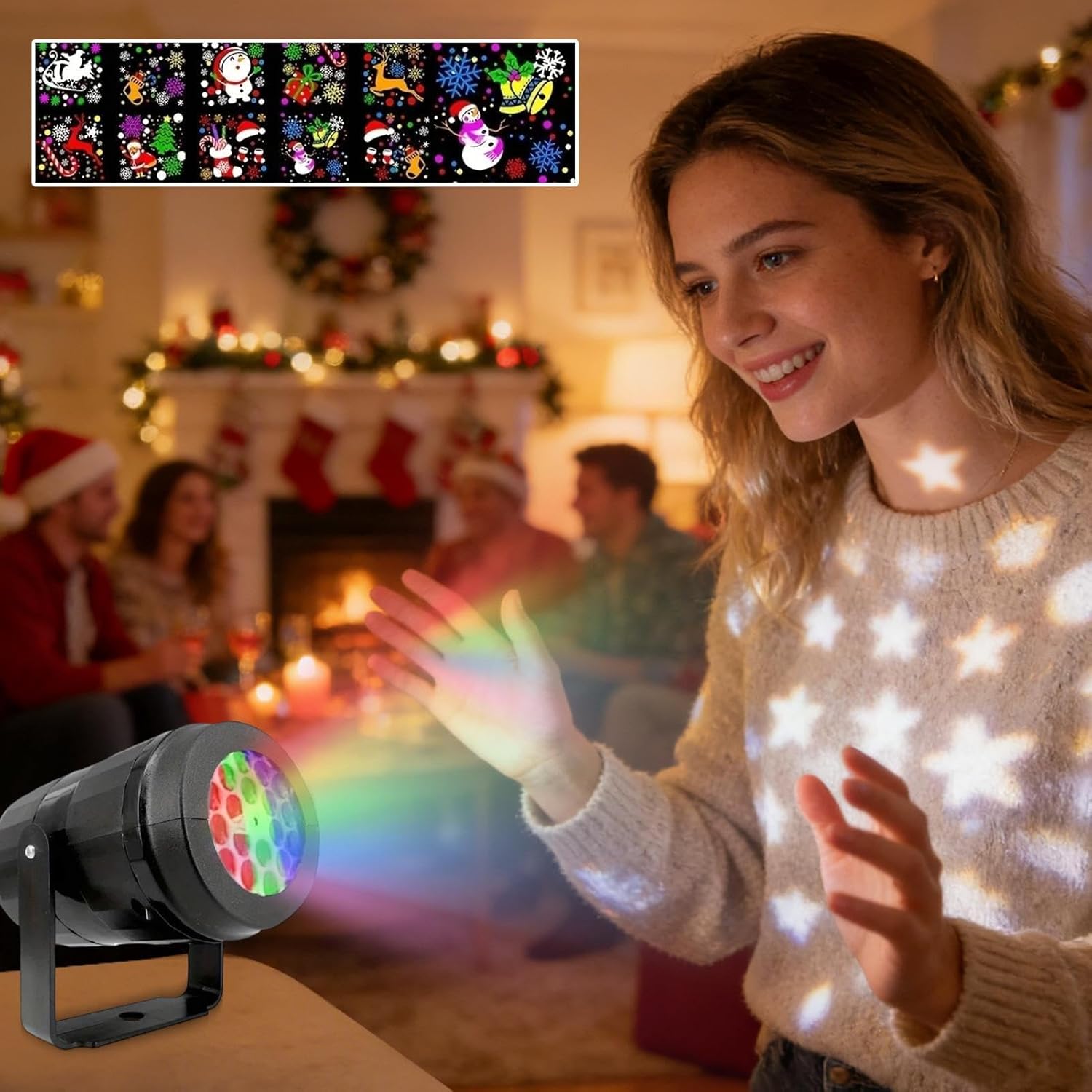 Christmas Projector Lights Outdoor - LED 16 Patterns,Snowflake Santa Claus Christmas Projector Outdoor,for Indoor Bedroom Living Room Garden Yard Patio Porch Office School