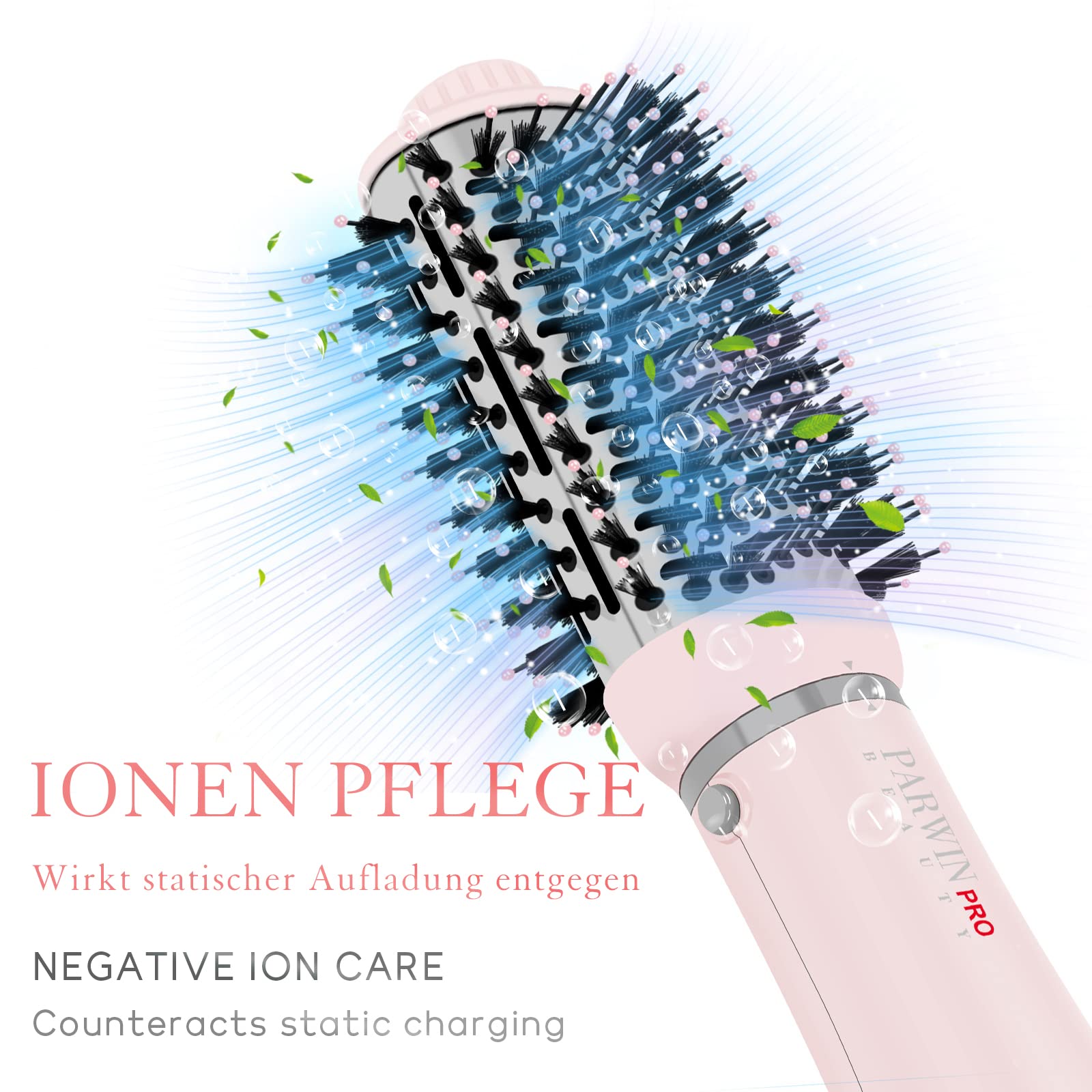 4 IN 1 Haartrockner Warmluftbürste Set, PARWIN PRO BEAUTY Styler-Set, Föhnbürste Lockenbürste mit 4 Aufsätze zum Trocknen, Glätten, Volumen und Stylen, Ionen Pflege, Geschenke machen(Rosa)