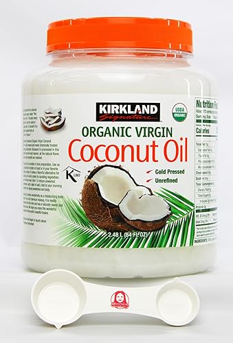 Miniatura 2 de Kirkland Signature Aceite de coco orgánico (84 onzas líquidas) + cuchara medidora Sophley - Paquete Pure Bliss!