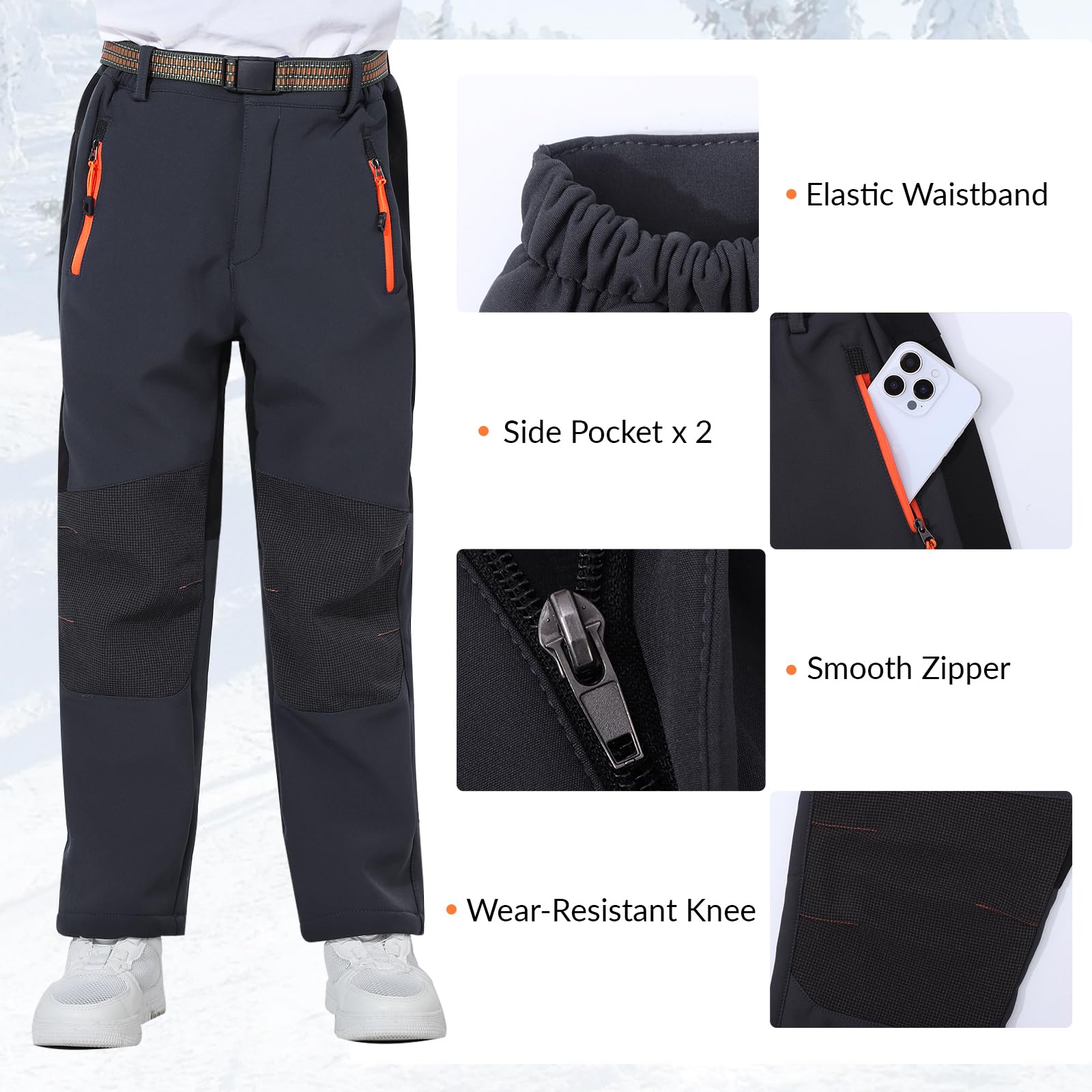 SUKUTU Pantalones de esquí de Invierno Impermeables y Cortavientos para niños, para niños y niñas, Talla Grande, Pantalones de montaña con Forro Polar y cinturón.