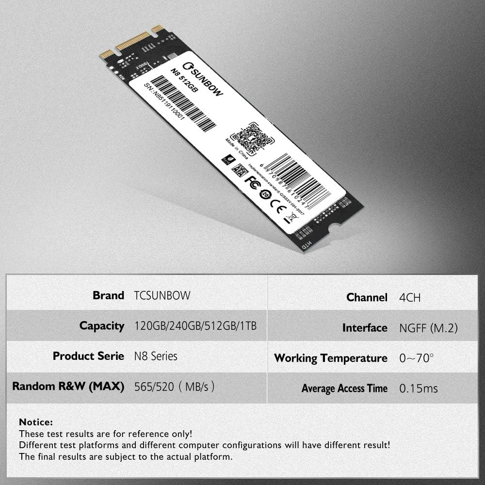 TC SUNBOW 512GB 2280mm SATA III 6G M.2 2280 NGFF SSD Solid State Drive N8 512GB