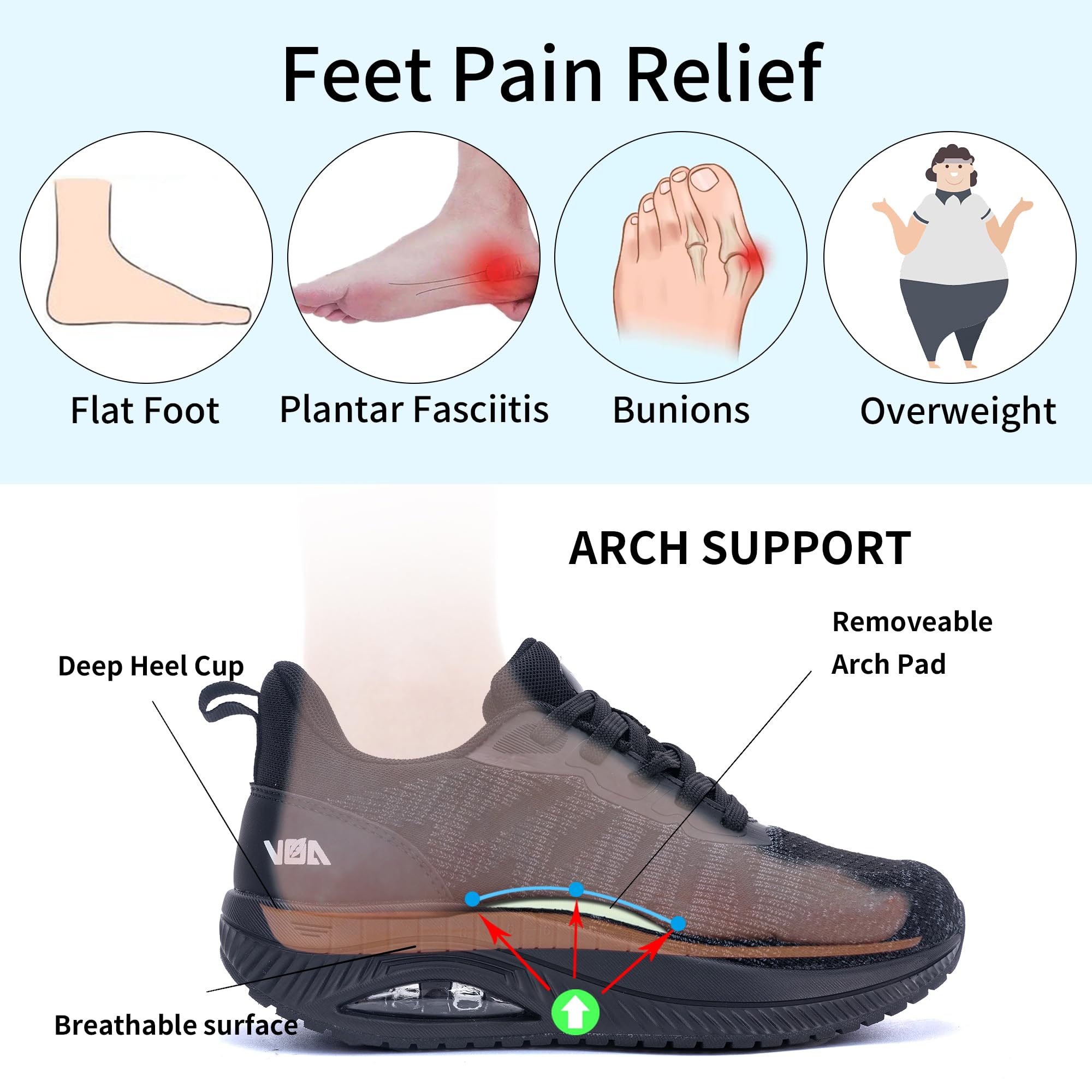 M MAGPER Tenis ortopédicos para caminar para mujer, con soporte de arco, para aliviar el dolor, fascitis plantar, talla 4.5-9