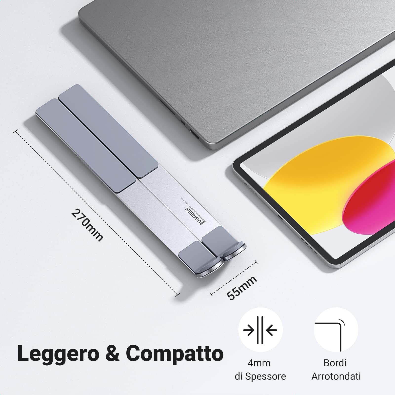UGREEN Supporto per Laptop in Alluminio, Stand per PC Portatile Regolabile Altezza 5 Livelli, Compatibile con MacBook Air Pro ASUS HP Dell e Altri 12-17.3"