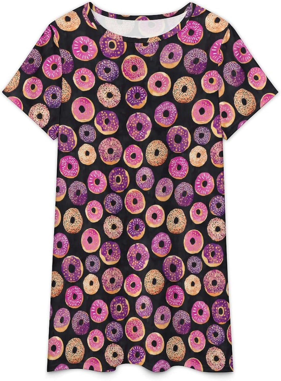 Colorful Donuts Nightgowns for Women Short Sleeve Sleep Dress Casual Sleepshirt Night Gowns Pajamas