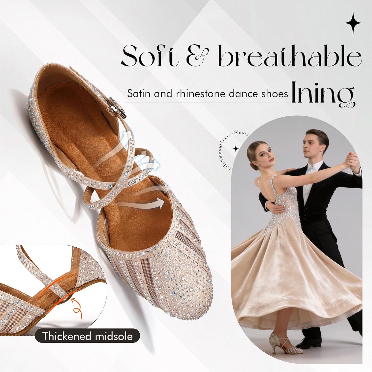 Womens Ballroom Dance Shoes Rhinestone Closed Toe Latin Salsa Dancing Shoes Performance Dance Heels YCL403