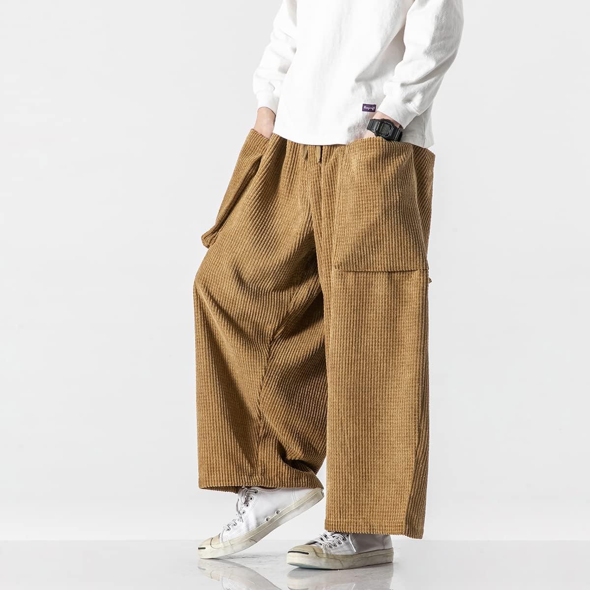 Seidarise Men's Corduroy Pants Straight Baggy Wide Leg Stretch Elastic Waist Drawstring Relaxed Fit Trousers Pant - Image 2