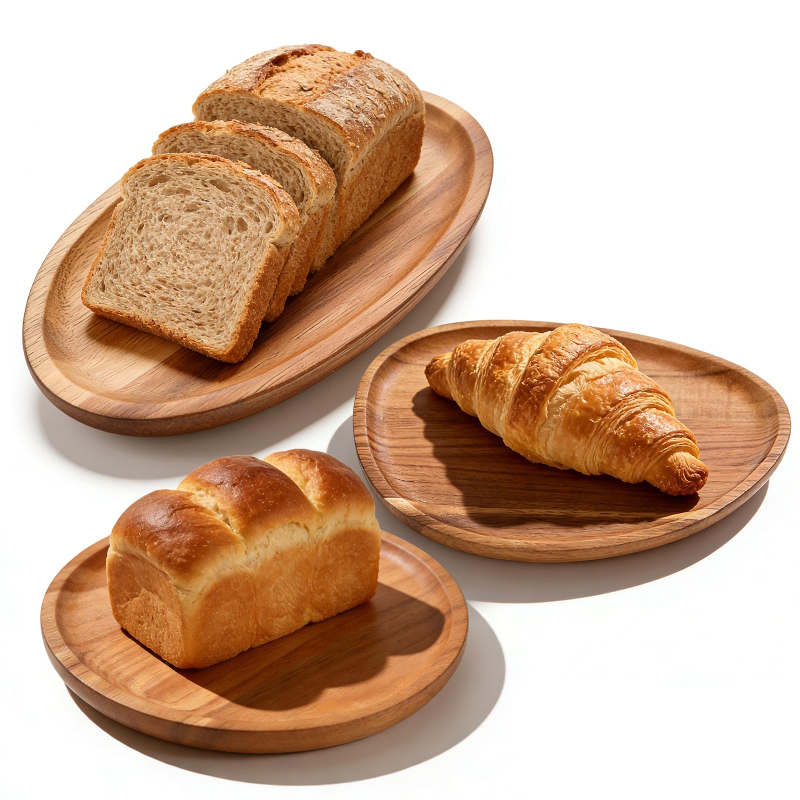 3 vassoi decorativi in legno di acacia: 3 forme, tagliere in legno di alta qualità, piatto da portata in legno, piccolo vassoio in legno per la cucina e la decorazione della tavola, snack, formaggio