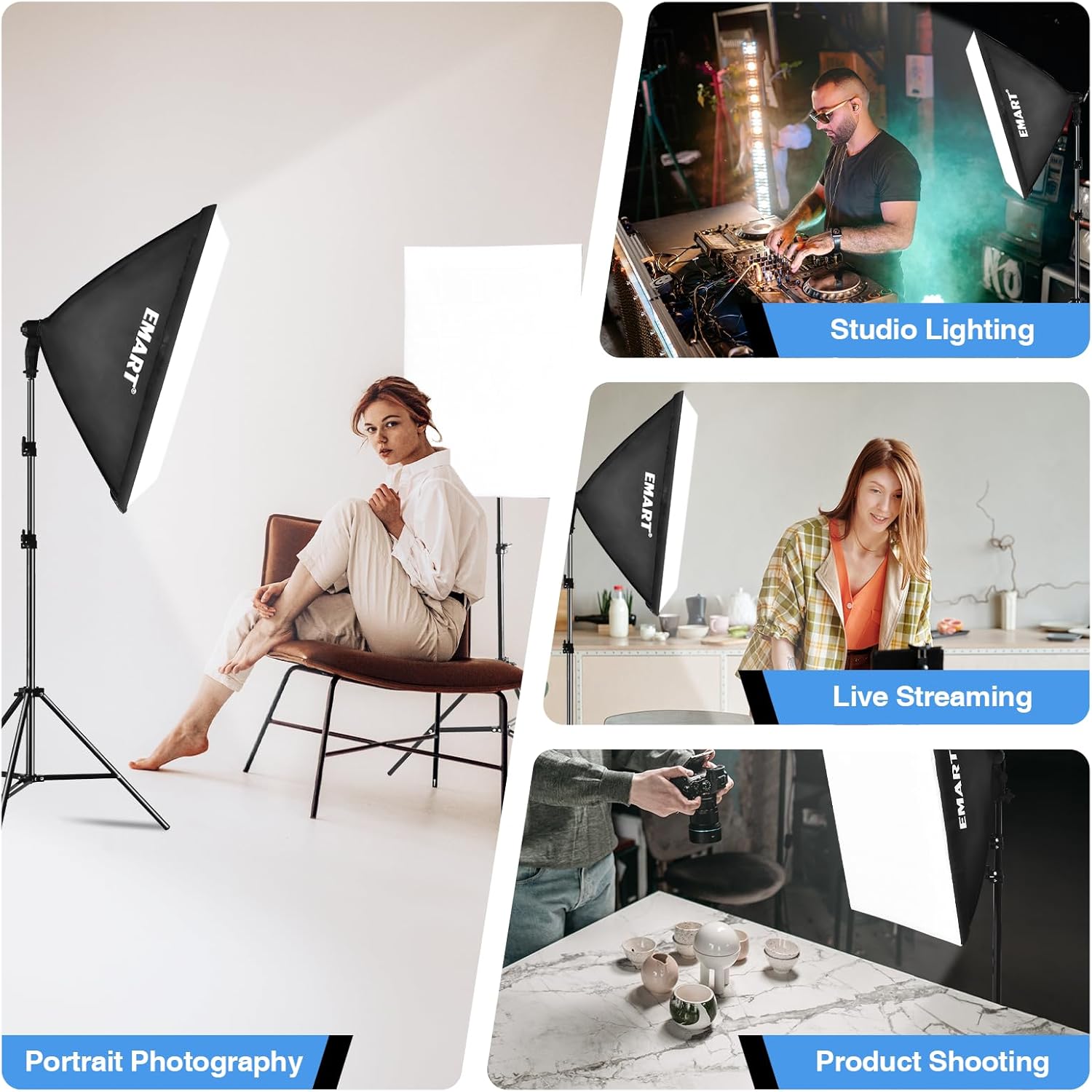 EMART Softbox Lighting Kit in various applications