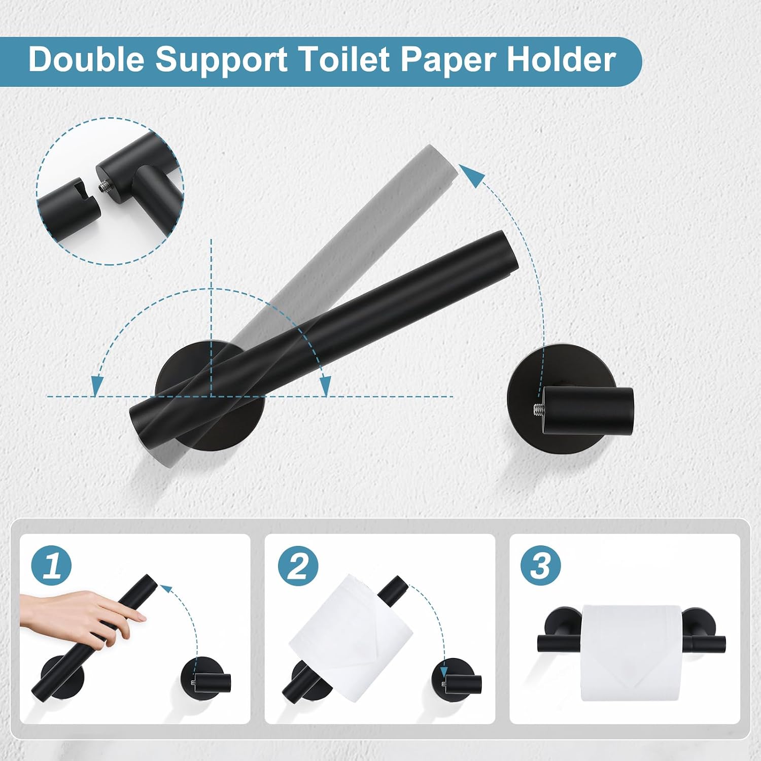 TQKAG 8-Pieces Bathroom Hardware Set, Matte Black Bath Towel Bar Set 23.6" image 4