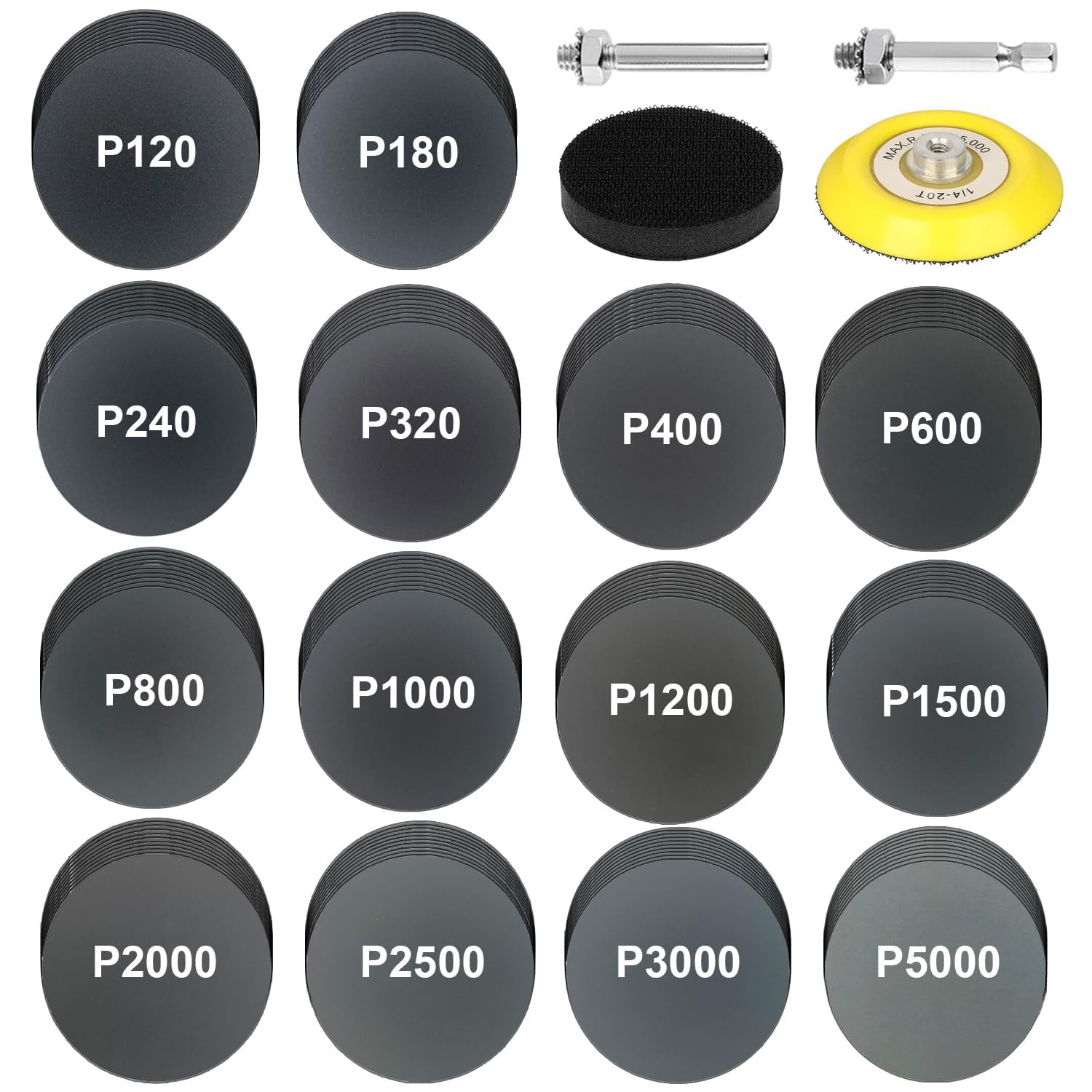 140Pcs 3 Inch Sanding Discs, Rvetol Assorted 120-5000 Grit Silicon Carbide Wet/Dry Hook & Loop Sandpaper with 1/4" Shank Sanding Pads and Foam Buffering Pad for Drill Grinder Rotary Tools Attachment