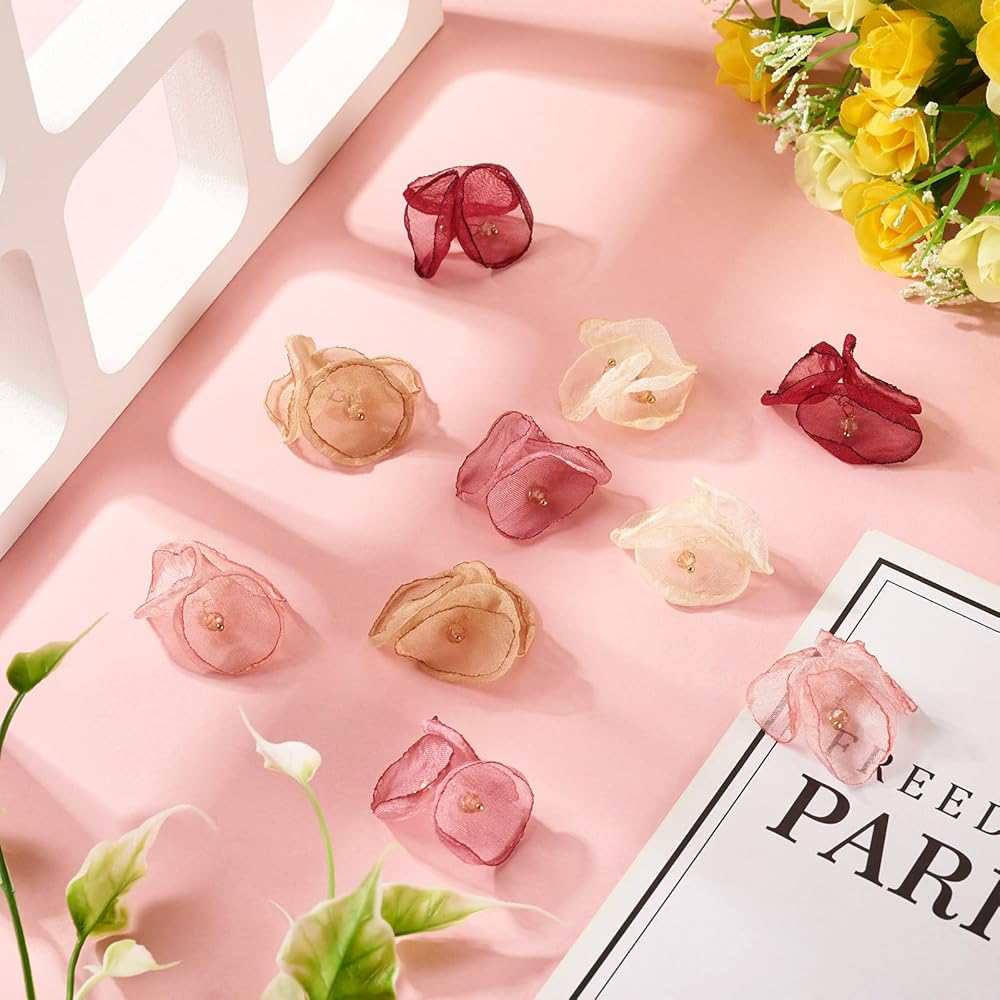 10 Ciondoli Fiori In Chiffon 3D - Decorazioni Per Matrimoni, Casa E Fai Da Te - Foto 7