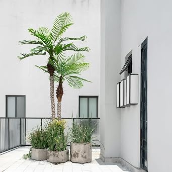 8FT Artificial Palm Tree with Realistic Bark & Leaves, UV Resistant Faux Indoor Outdoor Palm Plant for Home, Office, Yard, Patio, and Living Room Decor (96 Inches)