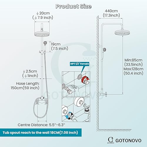 Miniatura 4 de Accesorio de ducha de doble función fijado 8 cabezal de ducha de lluvia 2 pomos dobles mango cruzado