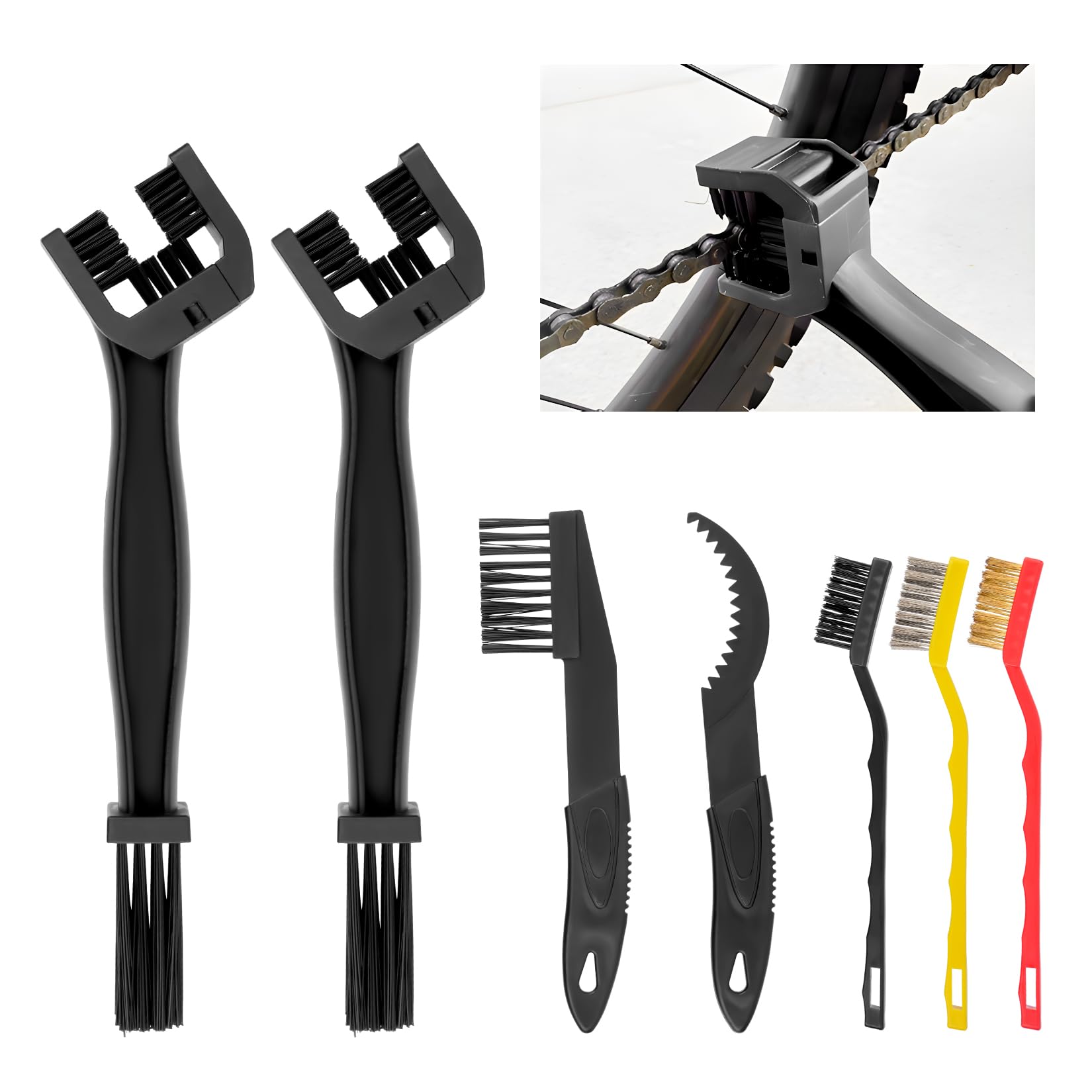 7 PcsBike Cleaning Kit, Motorbike Cleaning Brushes, Motorcycle Chain Cleaner Bicycle Chain Brush, Bike Gear Maintenance Tool, Bike Cleaner Kit, Include Wire Brushes, for Motorcycle Bicycle Tools