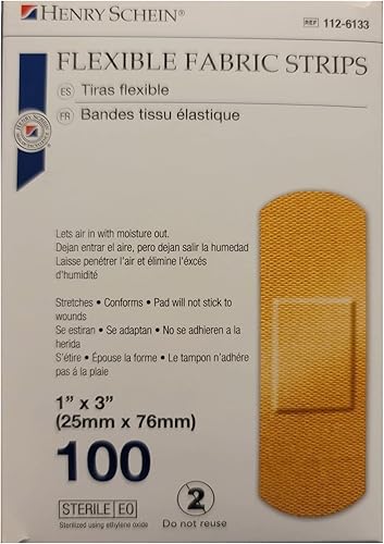 Miniatura 2 de Henry Schein - Tiras de tela de 1 x 3 pulgadas, vendajes adhesivos flexibles de color carne (caja de 100) sin látex