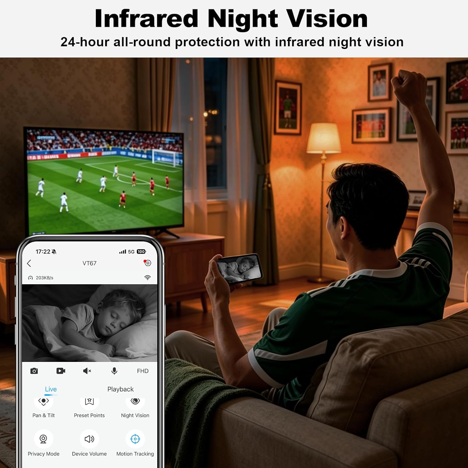 VTimes Camara WiFi 1080P Interior Pan Tilt Seguridad Hogar Audio Noche 5
