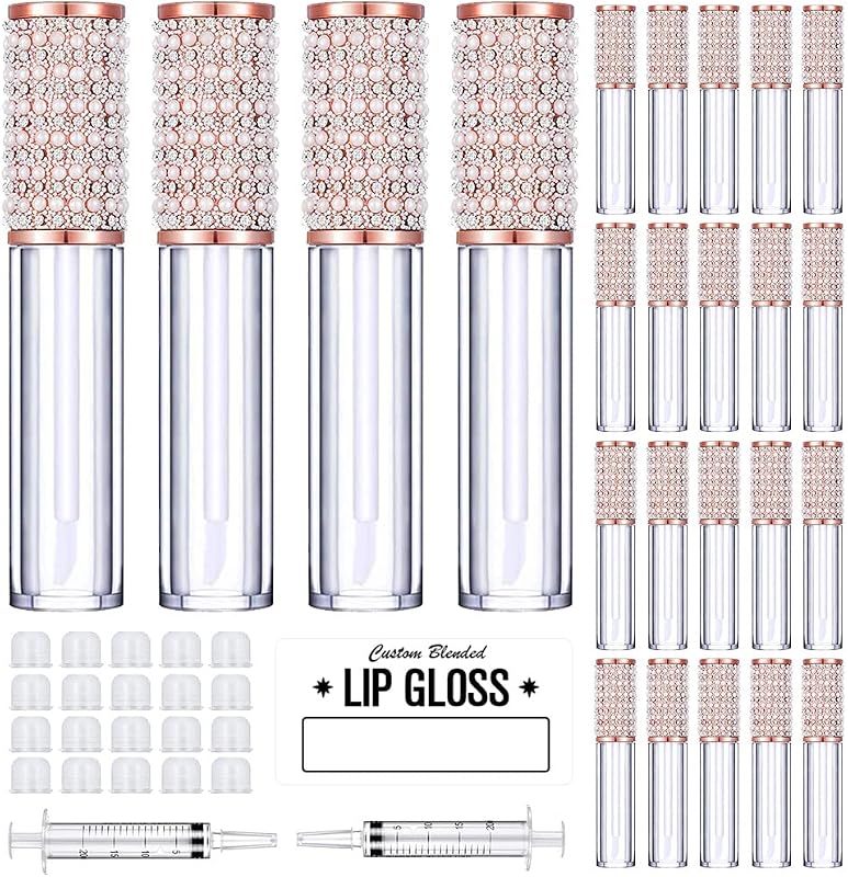 AMORIX 24 tubos vazios de gloss labial de 5 mL com aplicador e tampa perolada