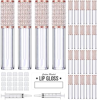 20 Pack Diamond Lip Gloss Tubes with Wand 5ml Empty Rhinestone Lip Gloss Containers Cute Lipgloss Bottles Crystal Lip Gloss Supplies Kit + 5pcs Mylar Bags + Labels for DIY Lip Gloss Base (Full Pearl Diamond x 24pcs)