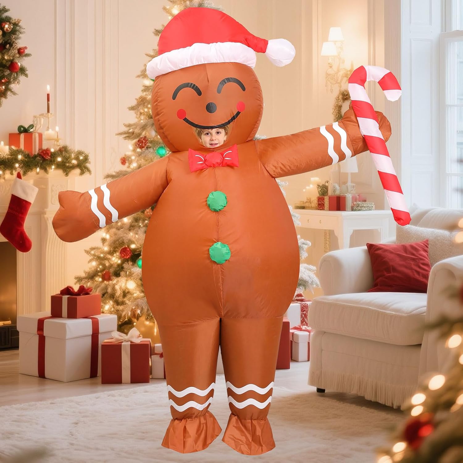 OVIFM Christmas Inflatable Costume Adult,Gingerbread Man Costume,Blow Up Xmas Character Costumes for Women Men Cosplay Party
