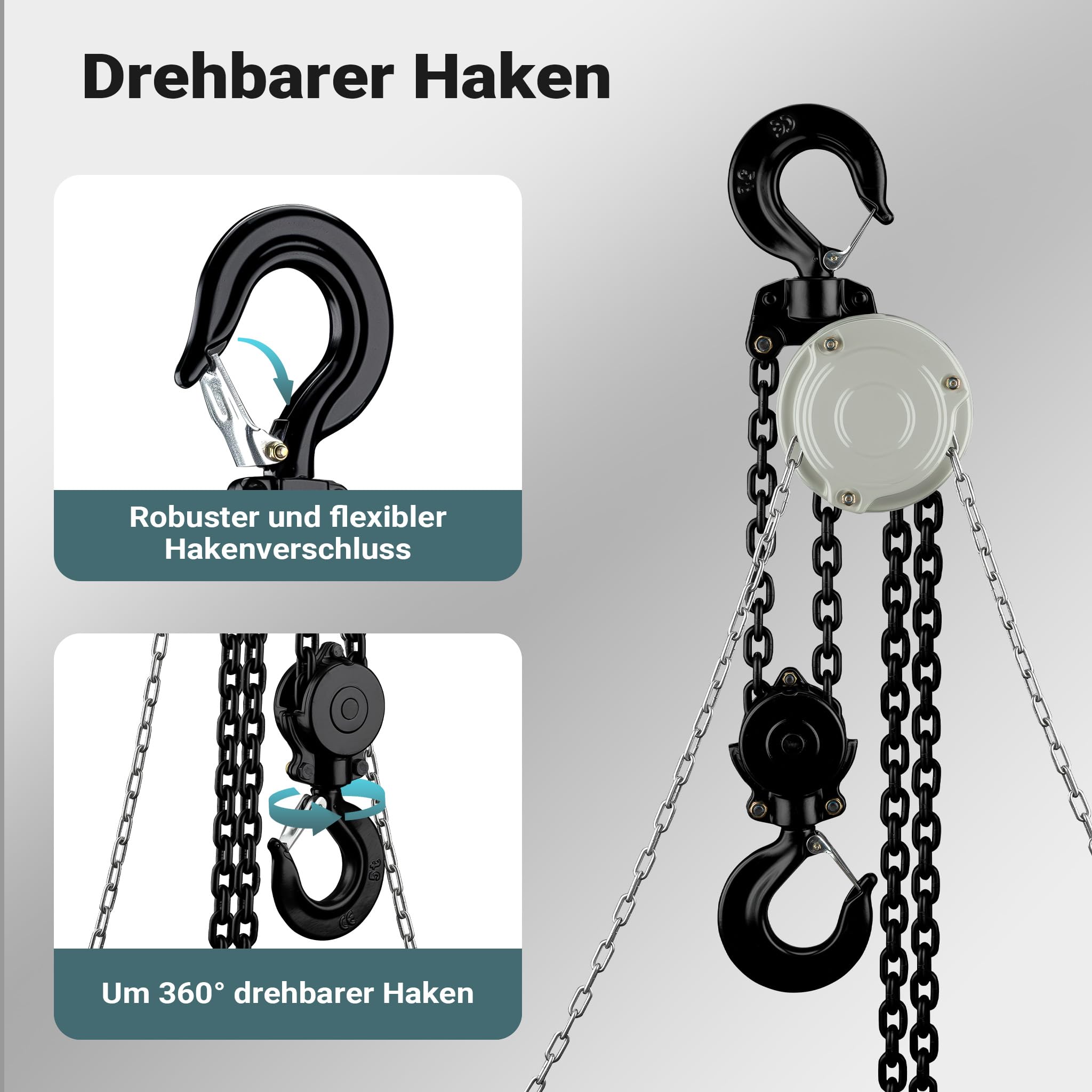 Wiltec Mini Kettenzug bis 5 t, robuster Handkettenzug 3 m Hubhöhe, Tragmittel mit 3 m Lastkette, Hebezeug manuell, hochbelastbares Hebemittel