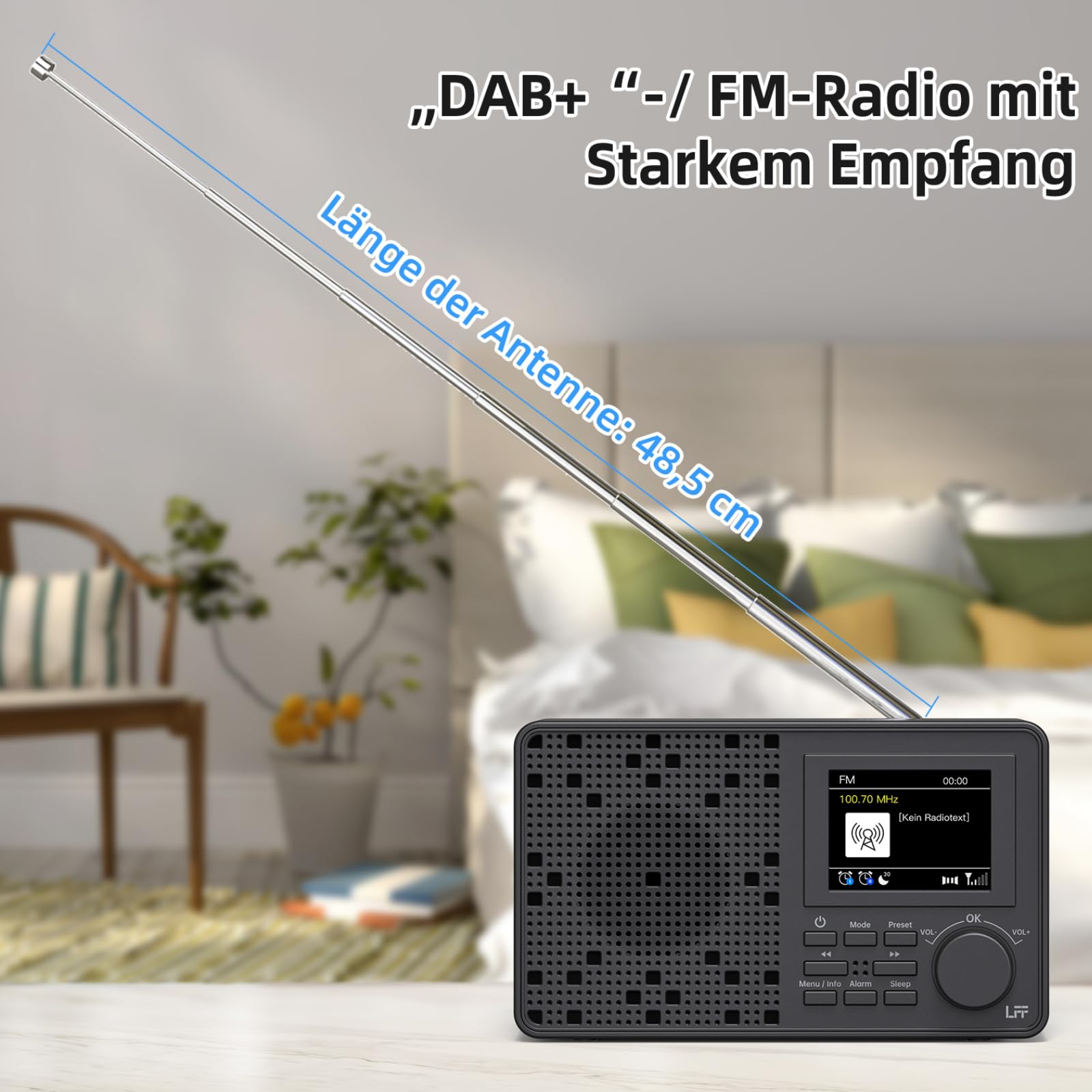DAB Radio, LFF DAB Plus Radio, Dab Digitalradio, Digital Radios mit Bluetooth, Kleines Radios mit Netzstecker, Küchenradio Dab+ Batteriebetrieben UKW, 2,4" Farbdisplay Schwarz