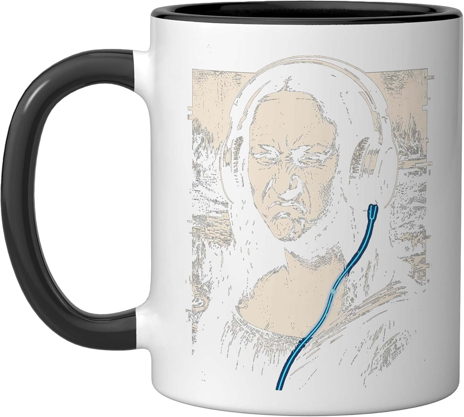 Mona Lisa Tshirt Headphones Bass Funny Music Producers DJ Ceramic Mug, Black/White, 15oz image 4