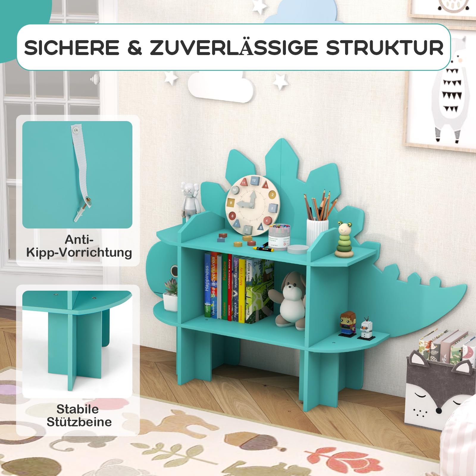 Libreria Bambini COSTWAY - 5 Scompartimenti Legno - Per Giochi E Libri 61.5cm Altezza