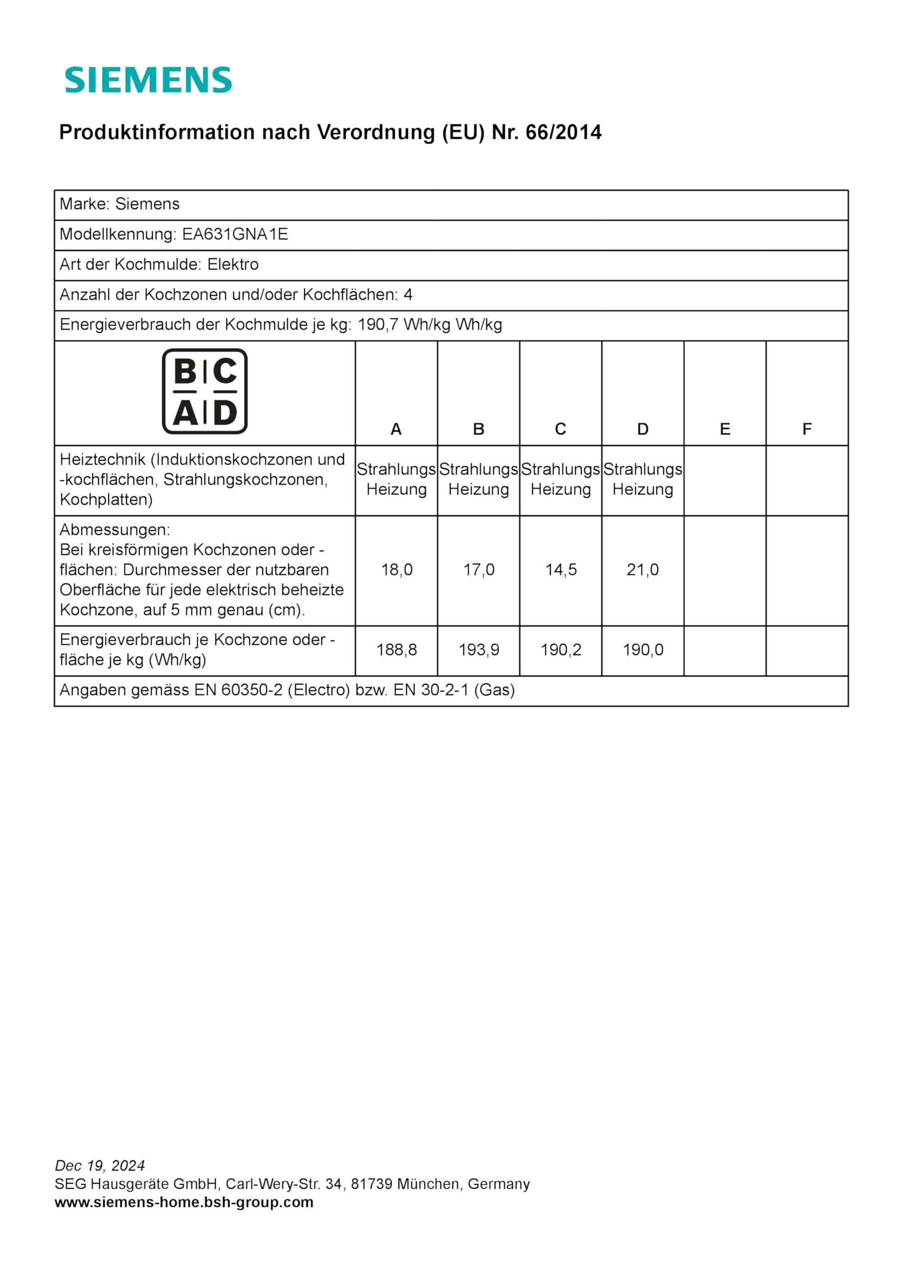 Siemens iQ300 Einbau-Herd-Set 60 x 60 cm Pyrolyse Selbstreinigung Backautomatik Elektrokochfeld Zweikreis-Kochzone Bräterzone