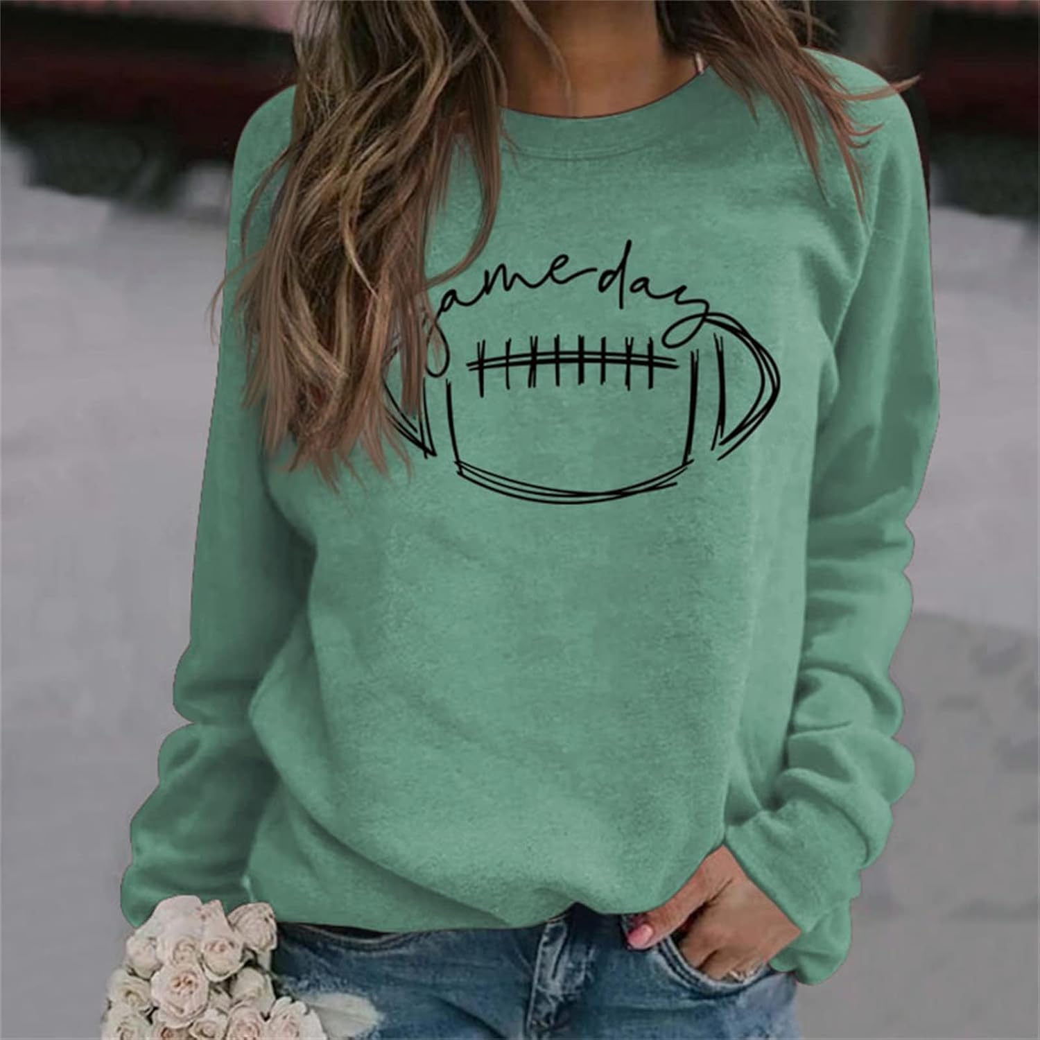 Womens Game Day Sweatshirt Football Graphic Print Pullover Long Sleeve Crewneck Casual Tops - Image 2