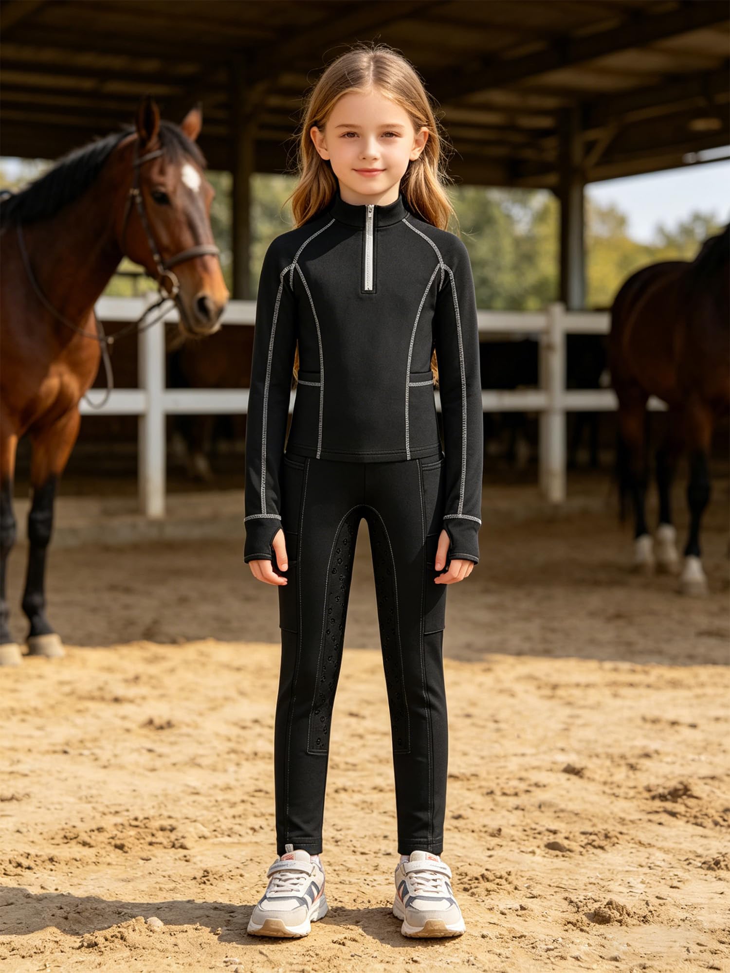 iiniim Completo Sportivo Bambina Completo Palestra Bambina Anni Leggings L'Equitazione Abbigliamento Equitazione Bambine Fitness Nero 7-8 anni