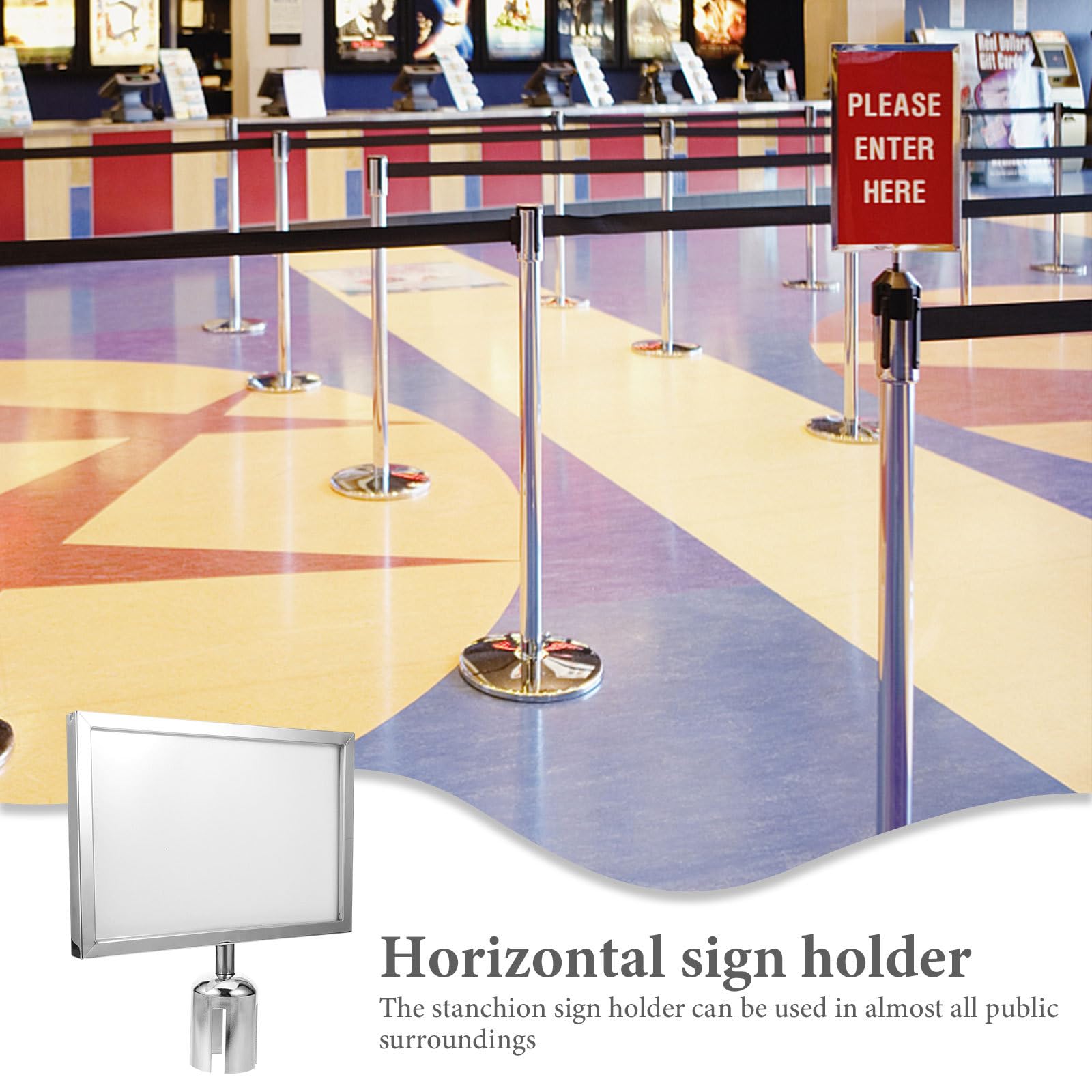 Soporte de doble cara de acero inoxidable para carteles horizontales A4 resistente a la humedad en espacios públicos y comerciales, fácil instalación y diseño duradero