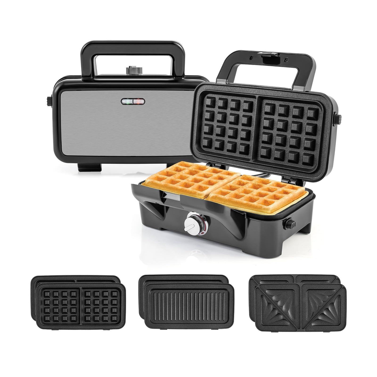 GOPLUS 3-in-1 Sandwichmaker, Waffeleisen, Kontaktgrill, 1200W Sandwichtoaster mit 5-Gang-Temperaturregelung, mit abnehmbaren Platten - Antihaftbeschichtung - elektrischer Panini Maker