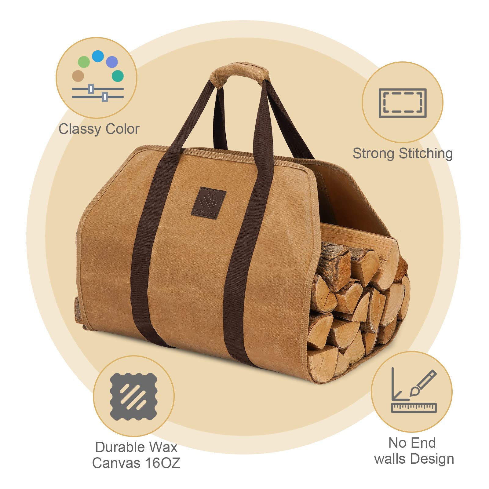 WILLOW WEAVE Torba na drewno opałowe, torba na drewno, uchwyt na drewno kominkowe, Khaki, 40 inches x 19 inches, Klasyczny