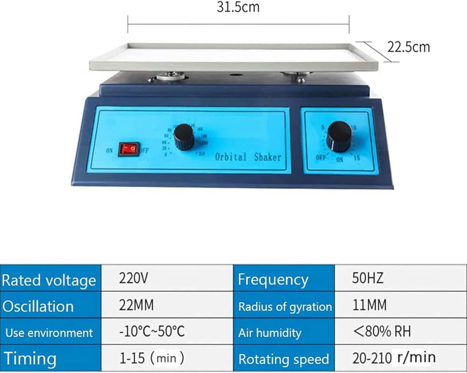 FLTRGO Laboratory Rotary Oscillator Mixer Orbital Shaker, 12.4.8-Inch Work Platform, 20-210 U/min Adjustable Speed, 30W Lab Horizontal Shaker