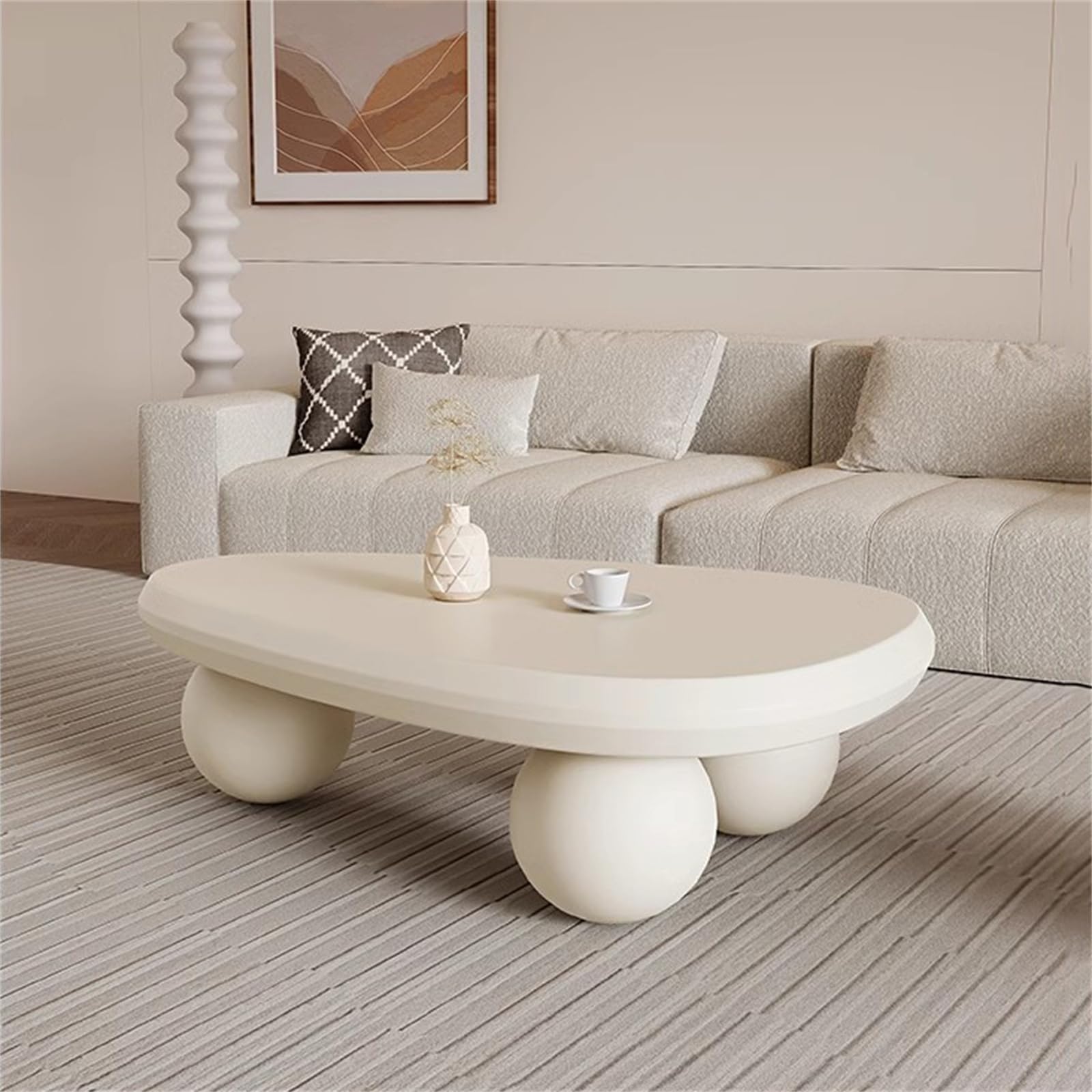 Table basse blanche ovale moderne meuble d'appoint irrégulier L47.2in
