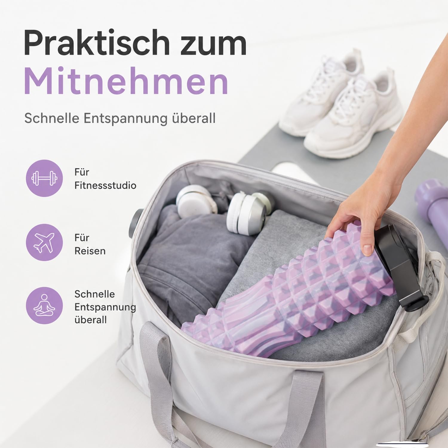 Faszienrolle Wirbelsäule mit 3D-Texturmassage, 53cm Foam Roller mit Ständer, Mittlere Härte, Rückenrolle für Rücken, Nacken und Beine, für Körperdehnung, Erholung und Training, Bunt