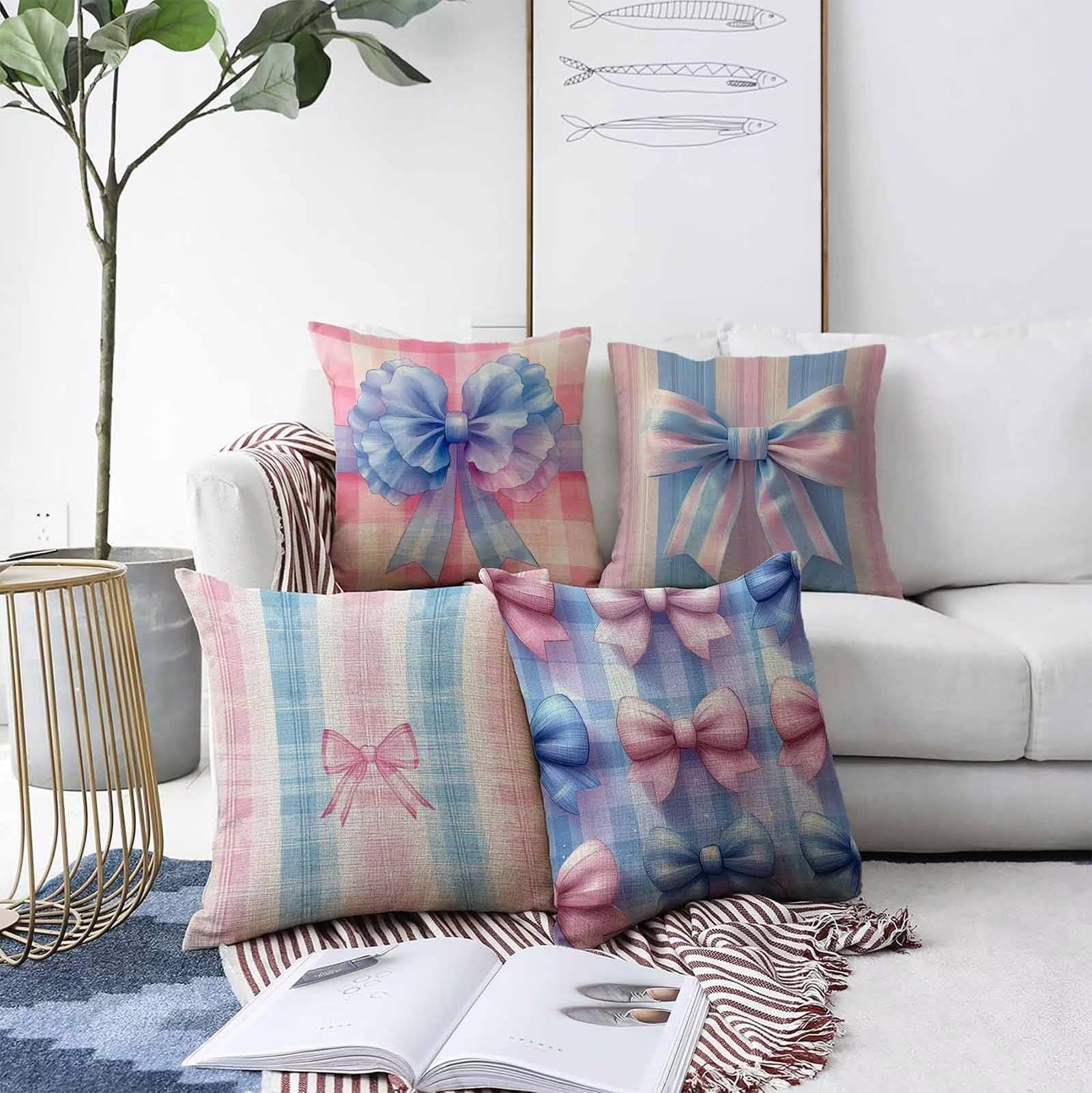 Cojines Sofa Arco Fundas Cojines 65x65cm Juego De 4, Azul Funda Cojin Exterior Impermeable Lino Cuadradas Cushion Covers Accesorios de Oficina para Exterior Jardin Balcón Room Decor PjY9179 F-B