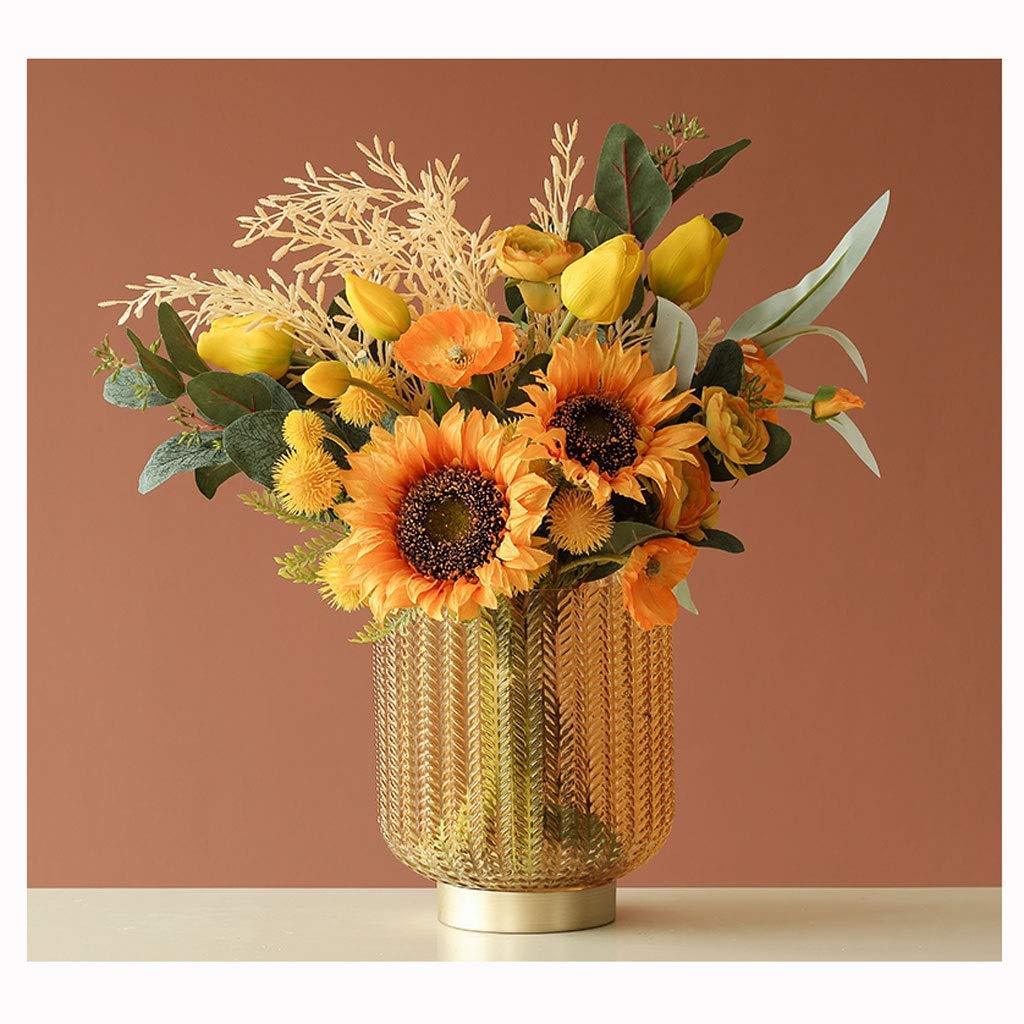 XDLEDMKIZ Fake Flower Artificial Flowers In Vase Silk Flower Arrangements Fake Faux Flowers Bouquets With Vase For Dinning Roon Table Kitchen Decoration Artificial Flowers