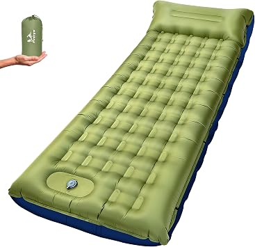 Camping Sleeping Pad 5.5" Thick with Pillow & Built-in Foot Pump | Ultra-Thick Camping Mattress, Compact Portable Camping Mat for Backpacking, Hiking, Car Traveling, Beach, TentGreen