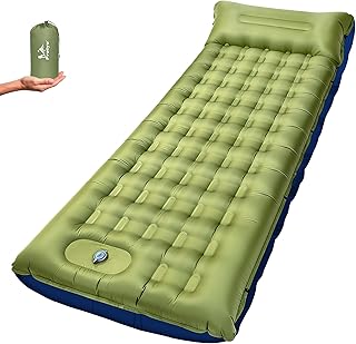 Camping Sleeping Pad 5.5" Thick with Pillow & Built-in Foot Pump | Ultra-Thick Camping Mattress, Compact Portable Camping Mat for Backpacking, Hiking, Car Traveling, Beach, Tent(Green)